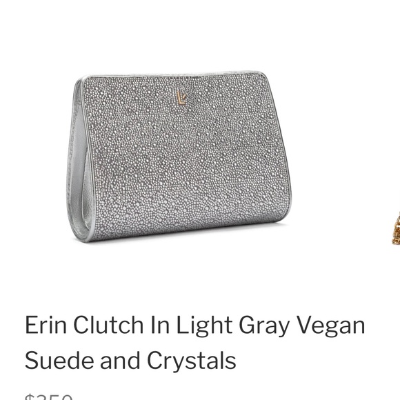 Larroude Erin crystal silver gray  clutch bag with removable gold chain strap - Picture 5 of 14